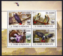 Sao Tome Birds WWF Grey Parrot 4v Block Of 4 2009 MNH MI#3777-3780 - Sao Tome Et Principe