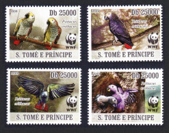 Sao Tome WWF Birds Grey Parrot 4v 2009 MNH MI#3777-3780 - São Tomé Und Príncipe