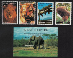 Sao Tome Wild Animals Elephant Tiger Lion 4v+MS 1996 MNH MI#1676-1679+Block 531 Sc#1237-1241 - São Tomé Und Príncipe