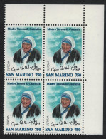 San Marino Mother Teresa Europa Famous Women Corner Block Of 4 1996 MNH SG#1541 - Neufs