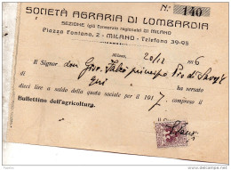 1916 SOCIETÀ AGRARIA DI LOMBARDIA MILANO - Italy