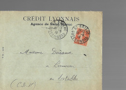 Enveloppe Crédit Lyonnais Saint Brieuc Avec Timbre Semeuse 10 C Perforé - Covers & Documents