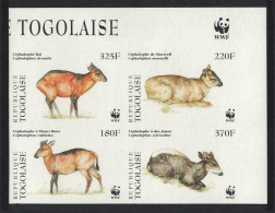 Togo WWF West African Duikers T2 Block Of 4 IMPERF WWF Logo 1996 MNH MI#2456-2459 Sc#1720 A-d - Togo (1960-...)