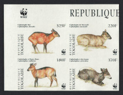 Togo WWF West African Duikers T1 Block Of 4 IMPERF WWF Logo 1996 MNH MI#2456-2459 Sc#1720 A-d - Togo (1960-...)