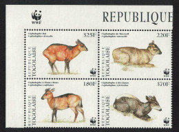 Togo WWF West African Duikers 4v T1 Block Of 4 WWF Logo 1996 MNH MI#2456-2459 Sc#1720 A-d - Togo (1960-...)