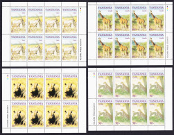 Tanzania Oryx Giraffe Rhinoceros Cheetah 4v Sheetlets Of 8 Sets 1986 MNH SG#479-482 Sc#319-322 - Tanzanie (1964-...)