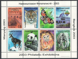 Tajikistan Tiger Butterfly Panda Lon Elephant Sheetlet Of 8v 2003 MNH SG#MS235 MI#276A-283A - Tadschikistan