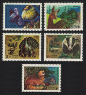 USSR Ruffs Capercaillie Birds Musk Deer Sable Badger 5v 1975 MNH SG#4433-4437 - Nuevos