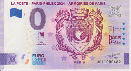 Billet Touristique 0 Euro Souvenir France 24 La Poste Paris Philex 2024-6 N°UEZT000469 - Essais Privés / Non-officiels