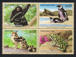 UN Vienna Birds Gibbon Penguin Linsang Toad Block Of 4 2002 MNH SG#V353-V356 Sc#311a - Andere & Zonder Classificatie