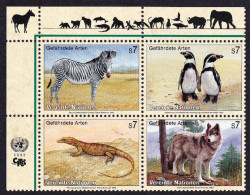 UN Vienna Birds Zebra Penguins Lizard Wolf 4v Block Of 4v 1993 MNH SG#V142-V145 MI#143-146 Sc#146a - Altri & Non Classificati