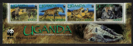 Uganda WWF Spotted Hyaena Bottom Strip Of 4v WWF Logo 2008 MNH SG#2551-2554 MI#2663-2666 Sc#1892a-d - Oeganda (1962-...)