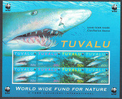 Tuvalu WWF Sand Tiger Shark Sheetlet Of 2 Sets 2000 MNH SG#MS876var MI#862-865KB - Tuvalu (fr. Elliceinseln)