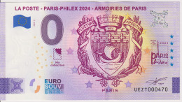 Billet Touristique 0 Euro Souvenir France 24 La Poste Paris Philex 2024-6 N°UEZT000470 - Private Proofs / Unofficial