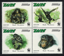Zaire WWF Bonobo 4v In Block 2*2 1997 MNH MI#1339-1342 Sc#1466 A-d - Neufs
