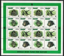 Zaire WWF Bonobo Sheetlet Of 4 Sets 1997 MNH MI#1339-1342 Sc#1466 A-d - Ongebruikt