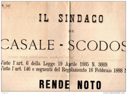 1893 CASALE SCODOSIA AVVISO RICERCA DI UN MAESTRO - Documents Historiques