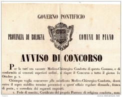 1857 COMUNE DI PIANO BOLOGNA AVVISO DI CONCORSO MEDICO CHIRURGICA - Historische Documenten