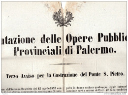 1856 PALERMO 3 AVVISO PER LA COSTRUZIONE DEL PONTE S.PIETRO - Historische Documenten