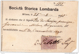 1895 MILANO  SOCIETÀ STORICA LOMBARDA - Historical Documents