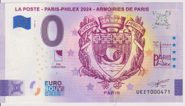 Billet Touristique 0 Euro Souvenir France 24 La Poste Paris Philex 2024-6 N°UEZT000471 - Essais Privés / Non-officiels