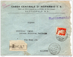 1939  LETTERA RACCOMANDATA CON ANNULLO PALERMO 5 VIA GARIBALDI - Marcophilia