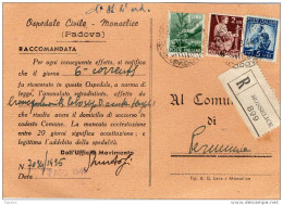 1946  CARTOLINA RACCOMANDATA CON ANNULLO MONSELICE PADOVA DENTELLATURA POSTATA - 1946-60: Poststempel