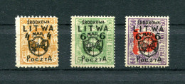 Central Lithuania 1920 Mi. 7-9 Signed MH* - Litauen