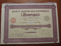 FRANCE - PARIS 1929 - AUTOMOBILES - SA DES AUTOMOBILES L. ROSENGART - ACTION B DE 100 FRS - Other & Unclassified