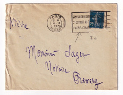 Paris 1924 Flamme 2eme Salon Des Arts Ménagers Paris Champ De Mars Pour Prémery Nièvre Semeuse 25 Centimes - 1906-38 Semeuse Camée