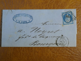 ¤0 FRANCE  LETTRE 1862 LYON A BOURGOIN ++N°14 PC  ++ AFFRANCH. INTERESSANT - 1849-1876: Période Classique