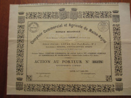 FRANCE - 53 - MAYENNE - LAVAL 1923 - COMPTOIR COMMERCIAL & AGRICOLE DU MAINE-ANJOU , ACTION AU PORTEUR - Andere & Zonder Classificatie