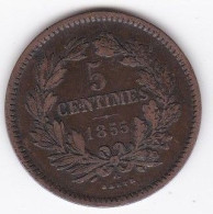 Luxembourg 5 Centimes 1855 A Paris, Guillaume III, En Bronze , KM# 22 - Lussemburgo