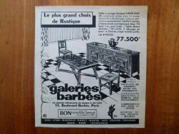 Publicité 1953 Galeries Barbes à Paris Le Plus Grand Choix De Rustique Reprise Ancien Meubles - Pubblicitari