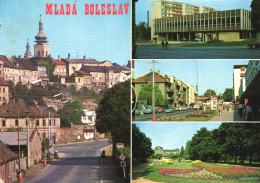 MLADA BOLESLAV, MULTIPLE VIEWS, ARCHITECTURE, TOWER, GARDEN, PARK, CARS, CZECH REPUBLIC, POSTCARD - Tchéquie