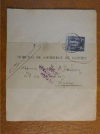 ¤0 FRANCE  LETTRE  IMPRIMéS 1890 TRIBUNAL DE C.  SAINTES A LYON  +RETOUR +SAGES 1C  ++ AFFRANCH.INTERESSANT - 1877-1920: Semi-Moderne