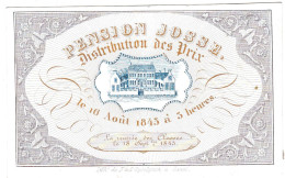 Belgique "Carte Porcelaine" Porseleinkaart, Pension Josse, Distribution De Prix, 1843, Gand, Gent, Dim:123x76mm - Porcelaine