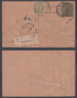 Inde British India 1936 Used King George V Registered 9 Pies Postcard, Post Card, Postal Stationery, Lucknow - 1911-35 King George V
