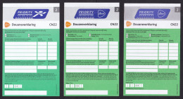 Netherlands: 3x CN22 Priority Customs Declaration Label, 2012-2017, Unused, Small Differences, See Scan (traces Of Use) - Other & Unclassified