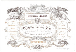 Belgique "Carte Porcelaine" Porseleinkaart, Pension Josse, Distribution De Prix, 1845, Gand, Gent, Dim:167x112mm - Porseleinkaarten