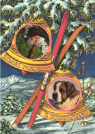 CHRISTMAS, HOLIDAY, CELEBRATION, MAN WITH HAT, DOG, ANIMAL, BELLS, SKI, MOUNTAIN, CZECH REPUBLIC, POSTCARD - Other & Unclassified