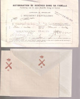 Lot Papier Lettre + Enveloppe Et Titre De Congé 6eme Régiment D'artillerie  1914   HAM S/S - 1914-18