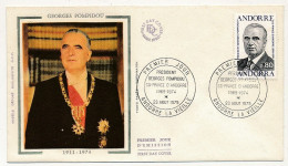 ANDORRE => Enveloppe FDC Soie - 0,80 Président Georges Pompidou - 23 Aout 1975 - Andorre La Vieille - FDC