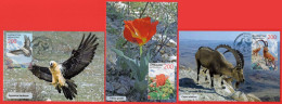 Kazakhstan 2016. 3 Maxicard. Aksu-Zhabagly Nature Reserve. Fauna. Flora. Maximum Cards - Kazakistan