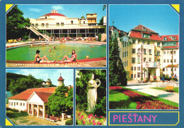 PIESTANY, MULTIPLE VIEWS, ARCHITECTURE, RESORT, POOL, GARDEN, STATUE, PARK, TERRACE, UMBRELLA, SLOVAKIA, POSTCARD - Slovakia