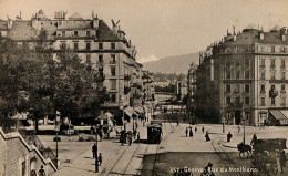 Suisse Geneve Rue Du Mont Blanc Tramway Ancienne Carte Cabinet Photo Photoglob 1890 - Old (before 1900)