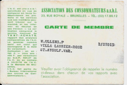 Association Des Consommateurs 23, Rue Royale BRUXELLES - Carte De Membre - Lidmaatschapskaarten