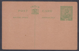 Inde British India Mint Unused Half Anna King George V Postcard, Post Card, Postal Stationery - 1911-35  George V