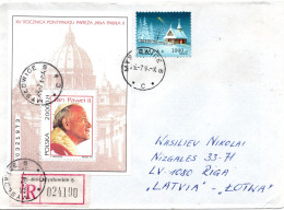 79657 - Polen - 1994 - 20000Zl Pontifikat Johannes Paul Block MiF A R-Bf MYSLOWICE -> RIGA (Lettland) - Lettres & Documents