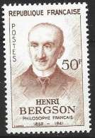 FRANCE N° 1225 50F MARRON CLAIR CENTENAIRE DE LA NAISSANCE D'HENRI BERGSON VIRGULE APRE LE I DE HENRI** - Unused Stamps